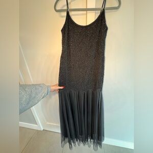 Betsy & Adam Black Beaded Midi Dress